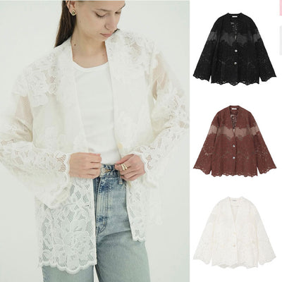 CLANE 正規商品 クラネ トップス フラワー レース ワイド シャツ ジャケット FLOWER LACE WIDE SHIRT JACKET ホワイト ブラック ブラウン 3色展開 2026秋冬新作【111030433】