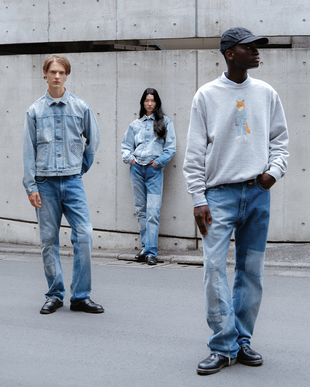 Maison Kitsune × KURO  PATCHWORK DENIM PANTS LIGHT INDIGO 2026AW