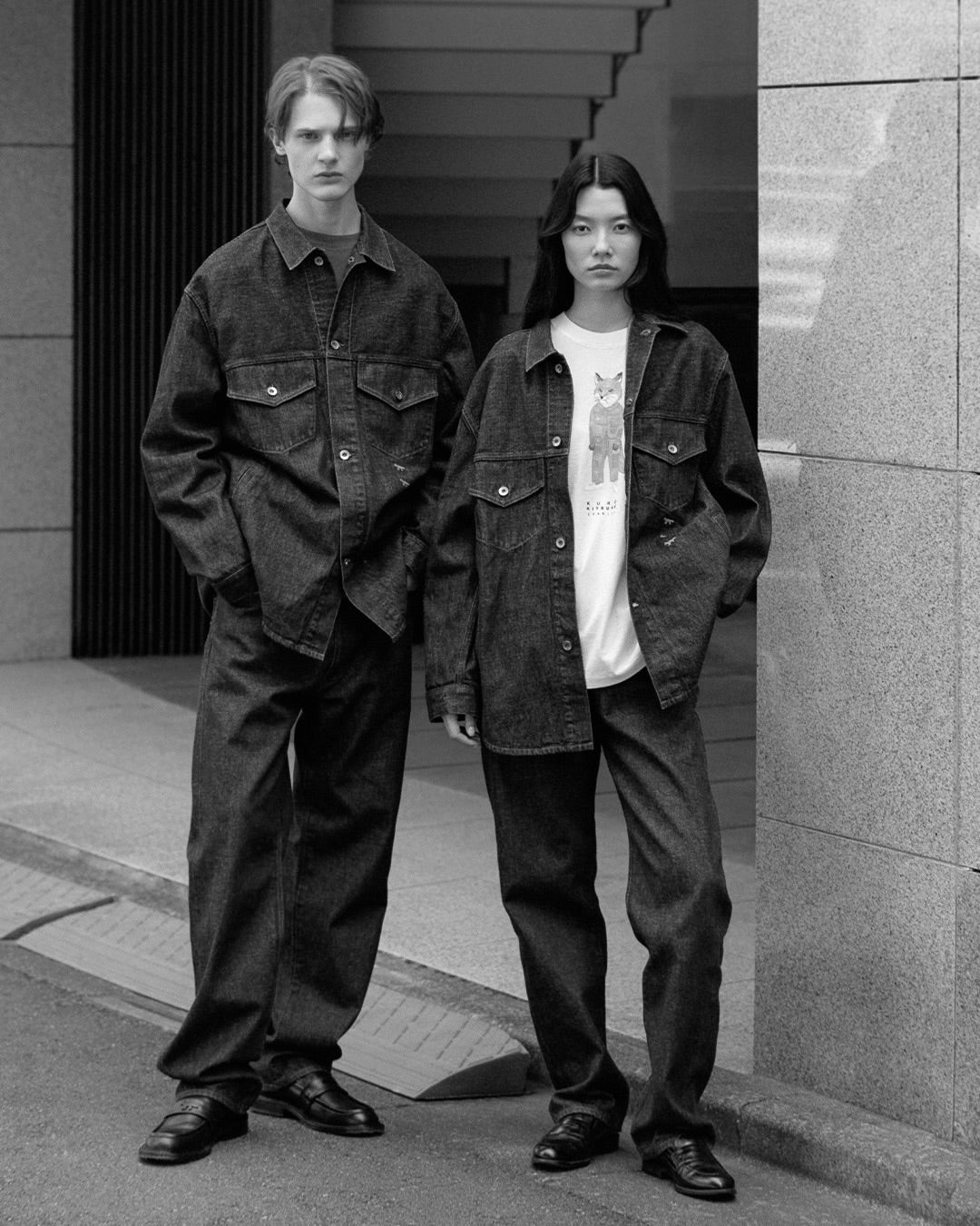 Maison Kitsune × KURO  DENIM SHIRT JACKET BLACK 2026AW