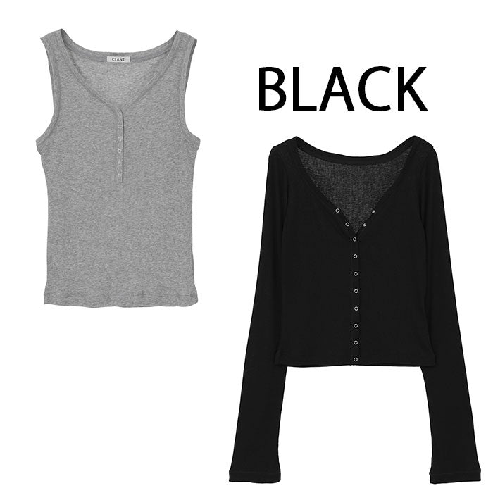 CLANE 正規商品 クラネ カーブドネック レイヤードセット トップス カーディガ ン CURVED NECK LAYERED SET TOPS ピンク ホワイト ブラック 2026秋冬新作【111051113】