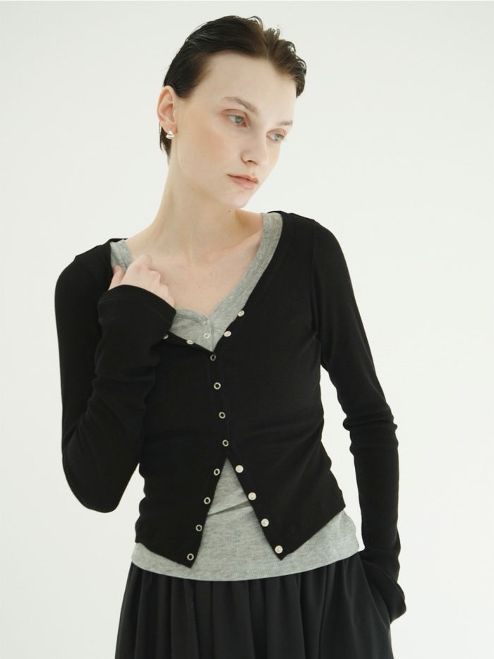 CLANE 正規商品 クラネ カーブドネック レイヤードセット トップス カーディガ ン CURVED NECK LAYERED SET TOPS ピンク ホワイト ブラック 2026秋冬新作【111051113】