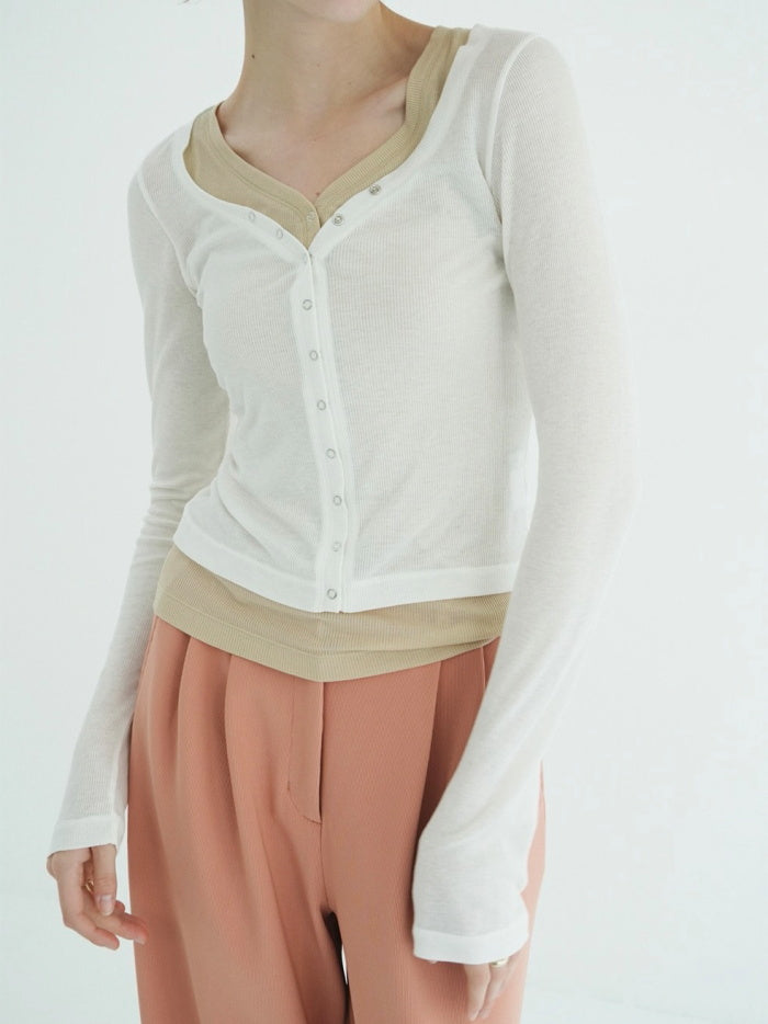 CLANE 正規商品 クラネ カーブドネック レイヤードセット トップス カーディガ ン CURVED NECK LAYERED SET TOPS ピンク ホワイト ブラック 2026秋冬新作【111051113】