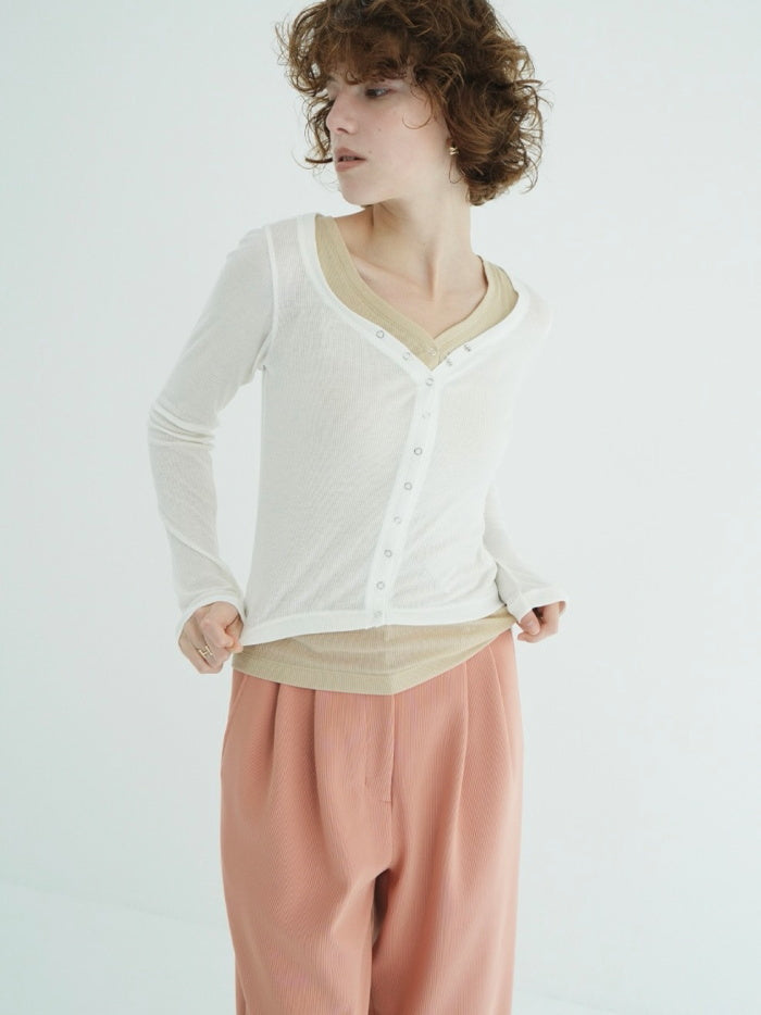 CLANE 正規商品 クラネ カーブドネック レイヤードセット トップス カーディガ ン CURVED NECK LAYERED SET TOPS ピンク ホワイト ブラック 2026秋冬新作【111051113】