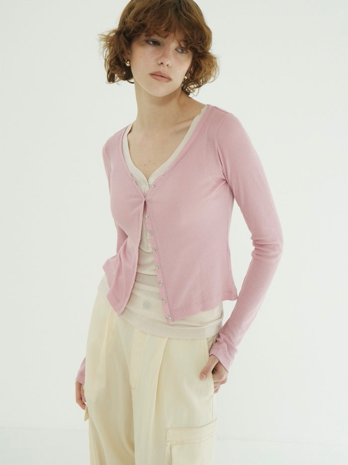 CLANE 正規商品 クラネ カーブドネック レイヤードセット トップス カーディガ ン CURVED NECK LAYERED SET TOPS ピンク ホワイト ブラック 2026秋冬新作【111051113】