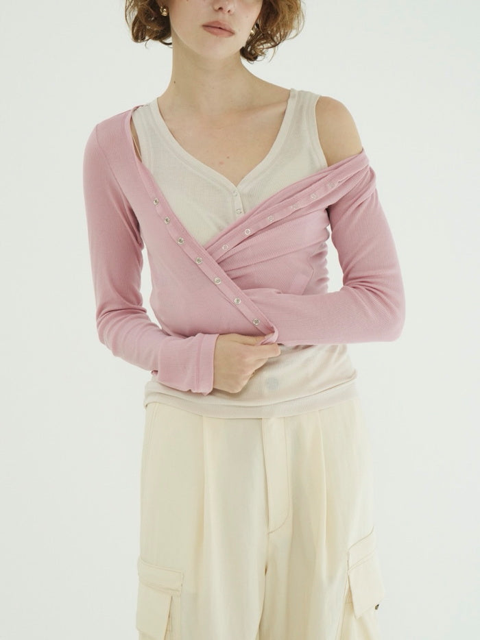 CLANE 正規商品 クラネ カーブドネック レイヤードセット トップス カーディガ ン CURVED NECK LAYERED SET TOPS ピンク ホワイト ブラック 2026秋冬新作【111051113】