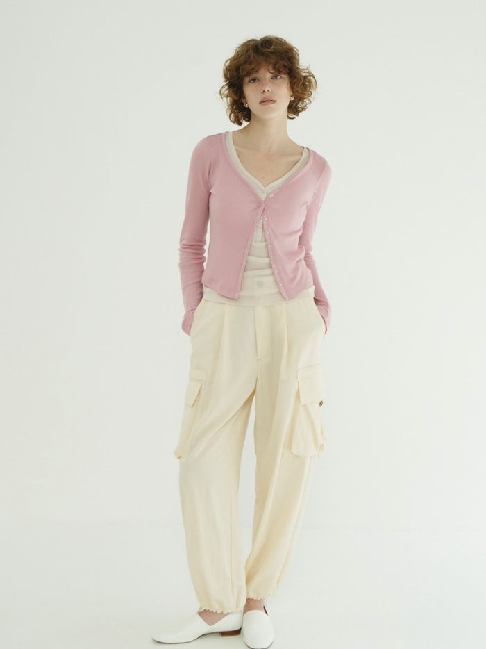 CLANE 正規商品 クラネ カーブドネック レイヤードセット トップス カーディガ ン CURVED NECK LAYERED SET TOPS ピンク ホワイト ブラック 2026秋冬新作【111051113】