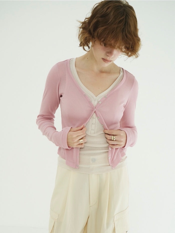 CLANE 正規商品 クラネ カーブドネック レイヤードセット トップス カーディガ ン CURVED NECK LAYERED SET TOPS ピンク ホワイト ブラック 2026秋冬新作【111051113】