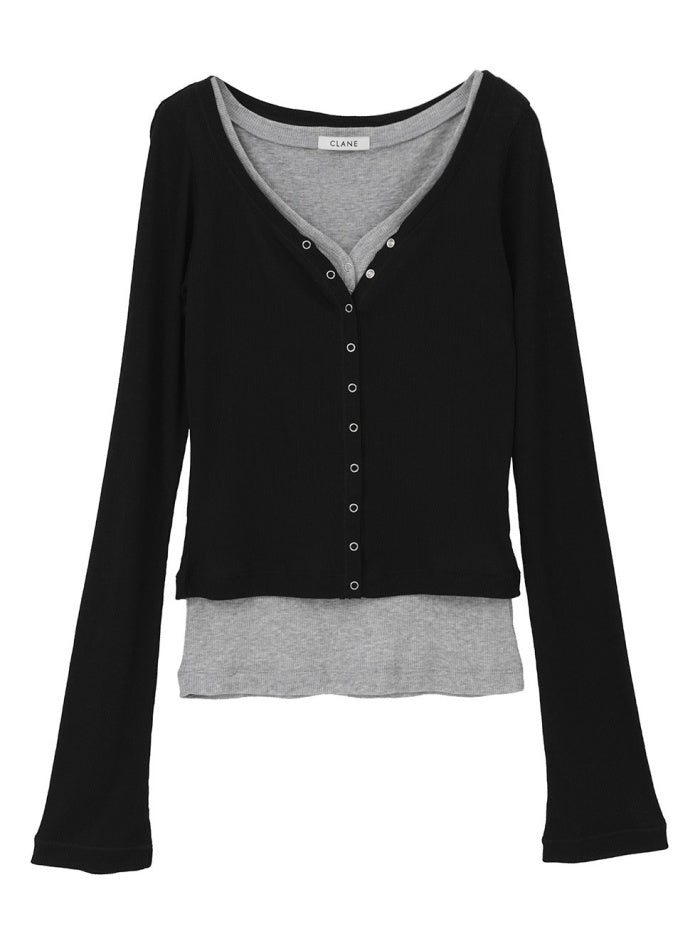 CLANE 正規商品 クラネ カーブドネック レイヤードセット トップス カーディガ ン CURVED NECK LAYERED SET TOPS ピンク ホワイト ブラック 2026秋冬新作【111051113】