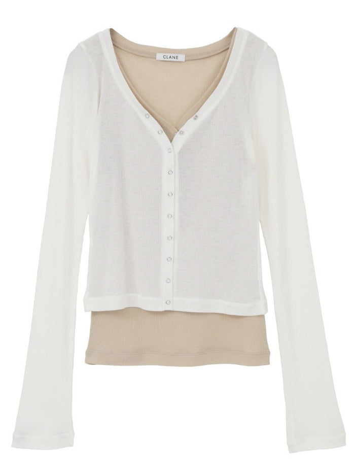 CLANE 正規商品 クラネ カーブドネック レイヤードセット トップス カーディガ ン CURVED NECK LAYERED SET TOPS ピンク ホワイト ブラック 2026秋冬新作【111051113】