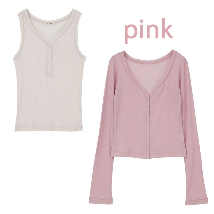 CLANE 正規商品 クラネ カーブドネック レイヤードセット トップス カーディガ ン CURVED NECK LAYERED SET TOPS ピンク ホワイト ブラック 2026秋冬新作【111051113】