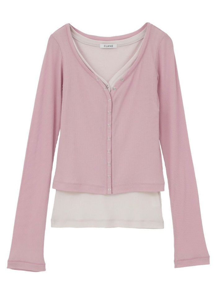 CLANE 正規商品 クラネ カーブドネック レイヤードセット トップス カーディガ ン CURVED NECK LAYERED SET TOPS ピンク ホワイト ブラック 2026秋冬新作【111051113】