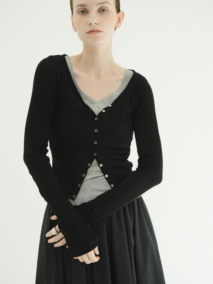 CLANE 正規商品 クラネ カーブドネック レイヤードセット トップス カーディガ ン CURVED NECK LAYERED SET TOPS ピンク ホワイト ブラック 2026秋冬新作【111051113】