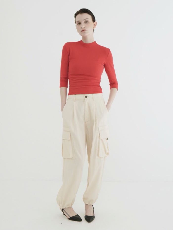 CLANE 正規商品 クラネ トップス モックネック ミドルスリーブ MOCK NECK MID SLEEVE TOPS ホワイト/ブラック/レッド 3色展開 2026秋冬新作【111051123】