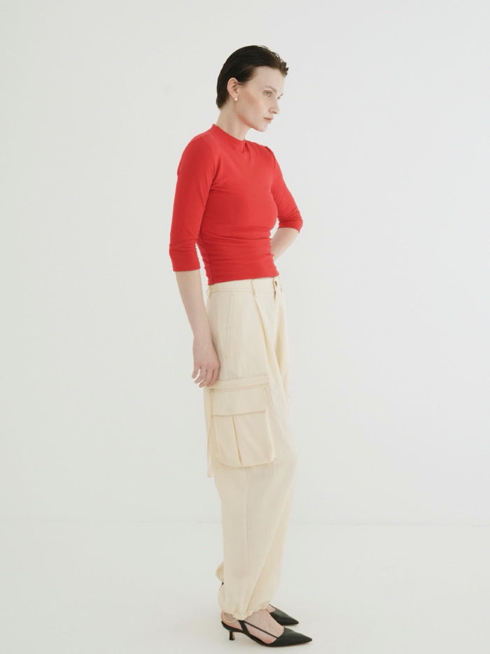 CLANE 正規商品 クラネ トップス モックネック ミドルスリーブ MOCK NECK MID SLEEVE TOPS ホワイト/ブラック/レッド 3色展開 2026秋冬新作【111051123】