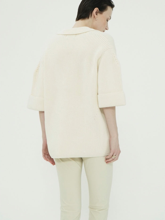 CLANE 正規商品 クラネ トップス オーバー ハーフスリーブ ポロ ニット トップス OVER HALF SLEEVE POLO KNIT TOPS アイボリー ミックス 2色展開 2026秋冬新作【111062053】
