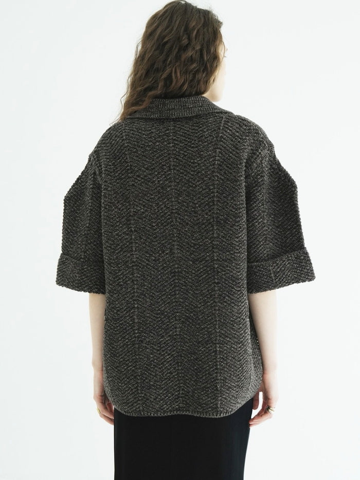 CLANE 正規商品 クラネ トップス オーバー ハーフスリーブ ポロ ニット トップス OVER HALF SLEEVE POLO KNIT TOPS アイボリー ミックス 2色展開 2026秋冬新作【111062053】