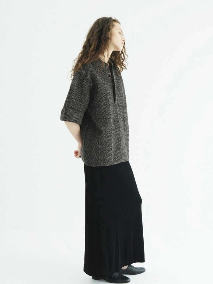 CLANE 正規商品 クラネ トップス オーバー ハーフスリーブ ポロ ニット トップス OVER HALF SLEEVE POLO KNIT TOPS アイボリー ミックス 2色展開 2026秋冬新作【111062053】