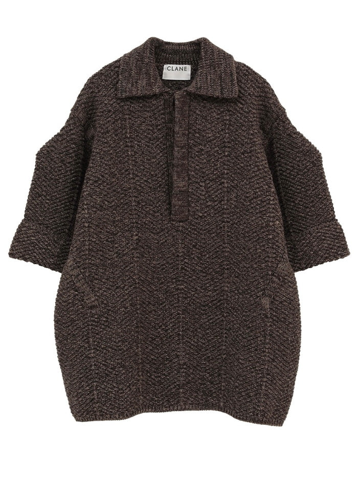 CLANE 正規商品 クラネ トップス オーバー ハーフスリーブ ポロ ニット トップス OVER HALF SLEEVE POLO KNIT TOPS アイボリー ミックス 2色展開 2026秋冬新作【111062053】