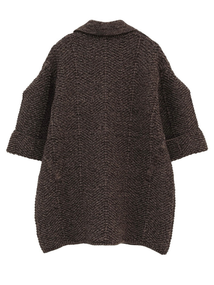 CLANE 正規商品 クラネ トップス オーバー ハーフスリーブ ポロ ニット トップス OVER HALF SLEEVE POLO KNIT TOPS アイボリー ミックス 2色展開 2026秋冬新作【111062053】