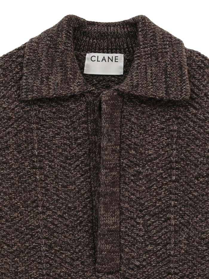 CLANE 正規商品 クラネ トップス オーバー ハーフスリーブ ポロ ニット トップス OVER HALF SLEEVE POLO KNIT TOPS アイボリー ミックス 2色展開 2026秋冬新作【111062053】