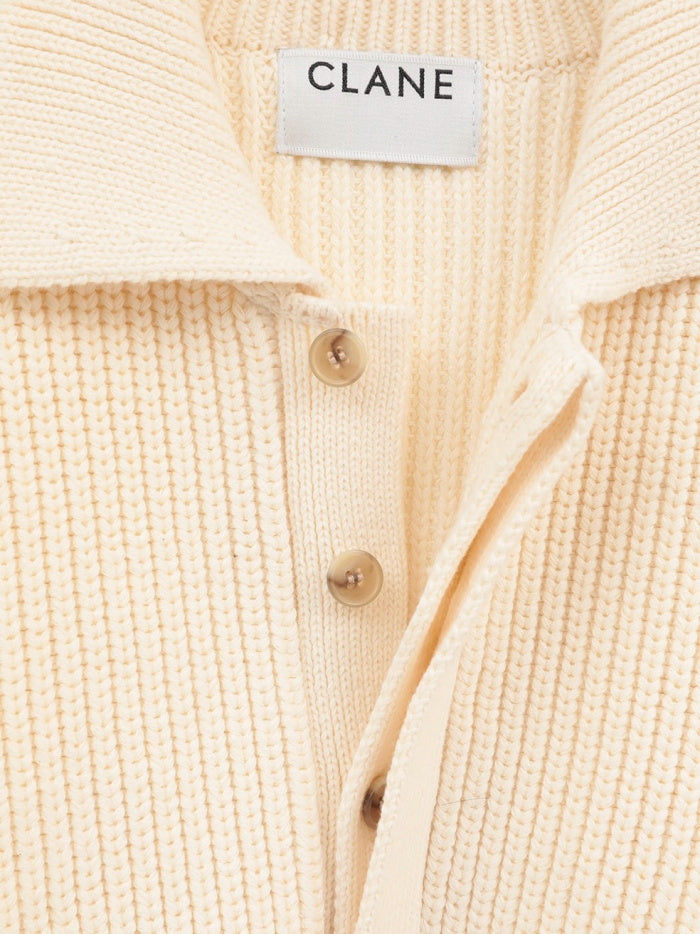 CLANE 正規商品 クラネ トップス オーバー ハーフスリーブ ポロ ニット トップス OVER HALF SLEEVE POLO KNIT TOPS アイボリー ミックス 2色展開 2026秋冬新作【111062053】