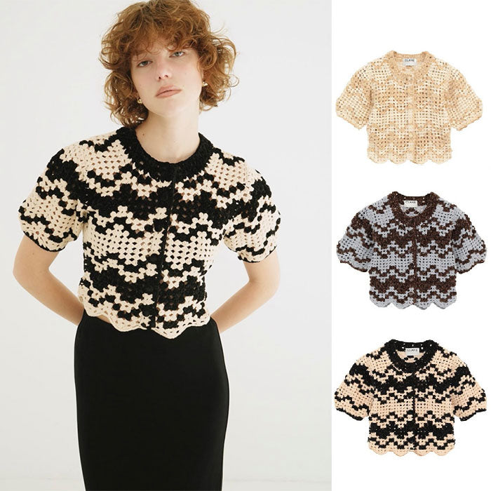 CLANE 正規商品 クラネ モールボーダーハンドクロシェニット カーディガン MAL L BORDER HAND CROCHET KNIT CARDIGAN ベージュ ブラウン ブラック 2026秋冬新作【111062063】