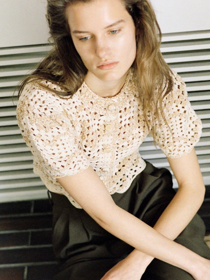 CLANE 正規商品 クラネ モールボーダーハンドクロシェニット カーディガン MAL L BORDER HAND CROCHET KNIT CARDIGAN ベージュ ブラウン ブラック 2026秋冬新作【111062063】