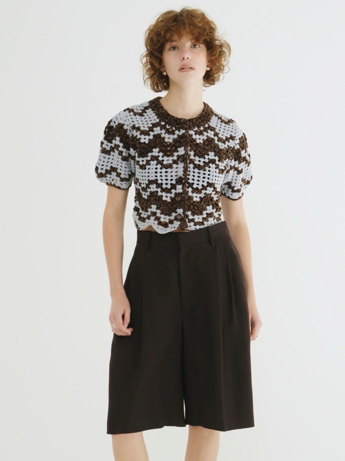 CLANE 正規商品 クラネ モールボーダーハンドクロシェニット カーディガン MAL L BORDER HAND CROCHET KNIT CARDIGAN ベージュ ブラウン ブラック 2026秋冬新作【111062063】