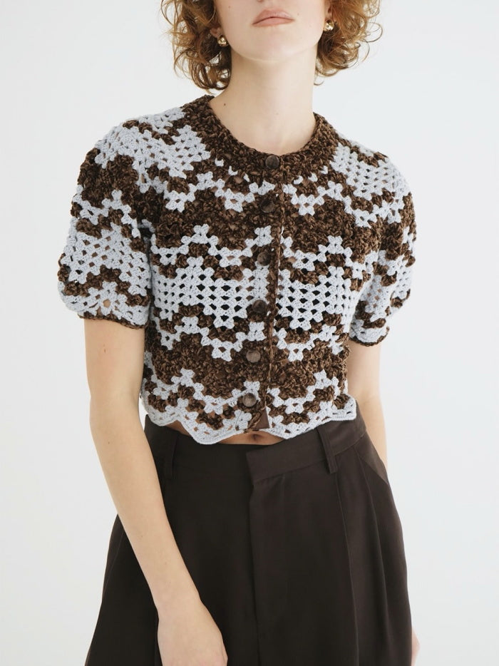 CLANE 正規商品 クラネ モールボーダーハンドクロシェニット カーディガン MAL L BORDER HAND CROCHET KNIT CARDIGAN ベージュ ブラウン ブラック 2026秋冬新作【111062063】