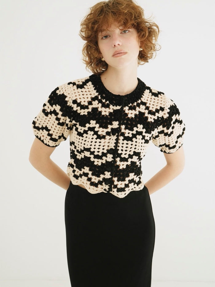 CLANE 正規商品 クラネ モールボーダーハンドクロシェニット カーディガン MAL L BORDER HAND CROCHET KNIT CARDIGAN ベージュ ブラウン ブラック 2026秋冬新作【111062063】