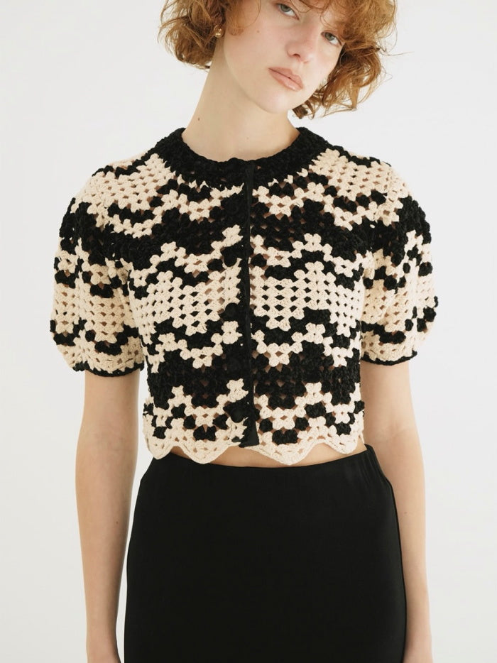CLANE 正規商品 クラネ モールボーダーハンドクロシェニット カーディガン MAL L BORDER HAND CROCHET KNIT CARDIGAN ベージュ ブラウン ブラック 2026秋冬新作【111062063】