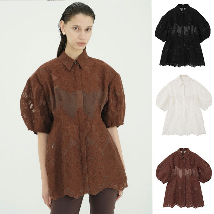 CLANE 正規商品 クラネ トップス フラワー レース ウエストシェイプ トップス FLOWER LACE WAIST SHAPE TOPS ホワイト ブラウン ブラック 3色展開 2026秋冬新作【111224053】