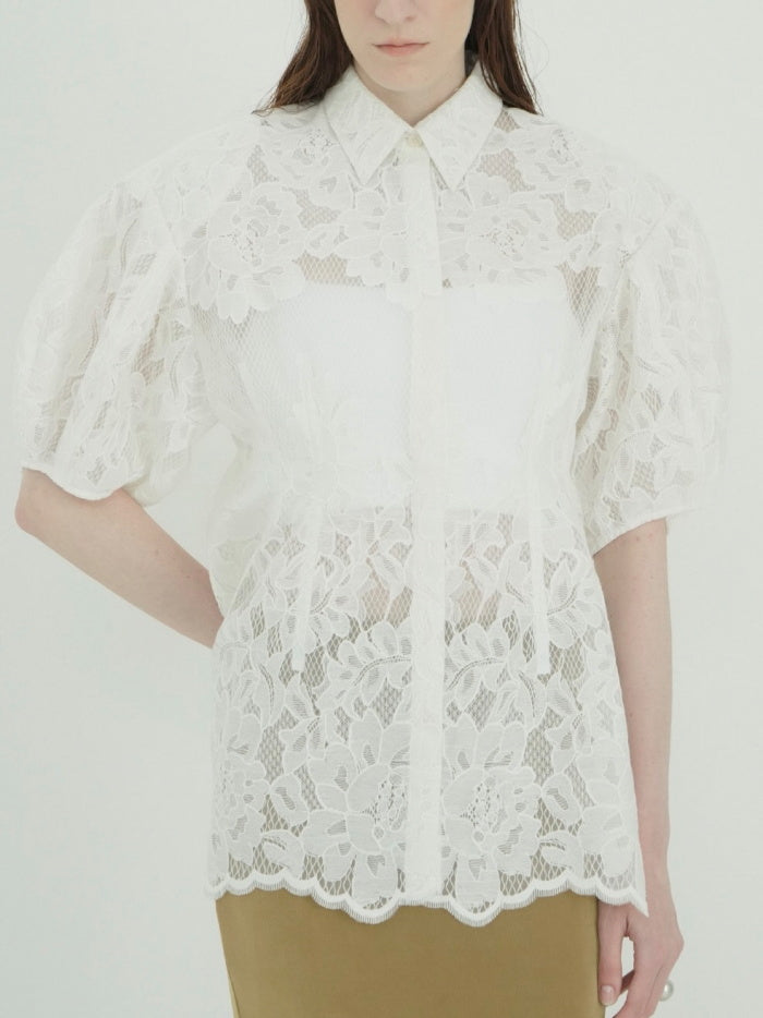 CLANE 正規商品 クラネ トップス フラワー レース ウエストシェイプ トップス FLOWER LACE WAIST SHAPE TOPS ホワイト ブラウン ブラック 3色展開 2026秋冬新作【111224053】