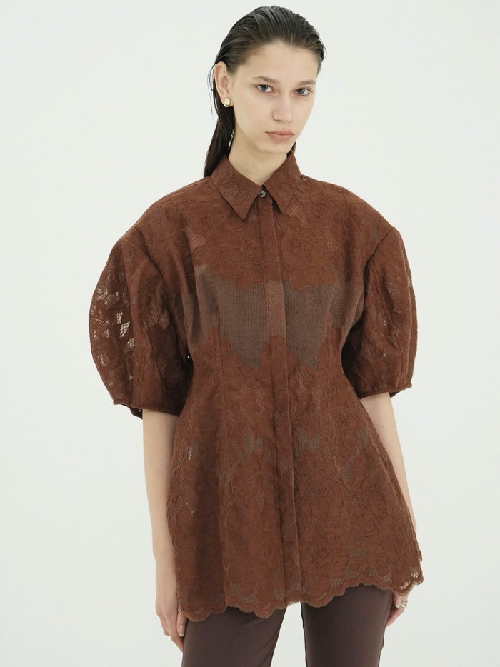 CLANE 正規商品 クラネ トップス フラワー レース ウエストシェイプ トップス FLOWER LACE WAIST SHAPE TOPS ホワイト ブラウン ブラック 3色展開 2026秋冬新作【111224053】