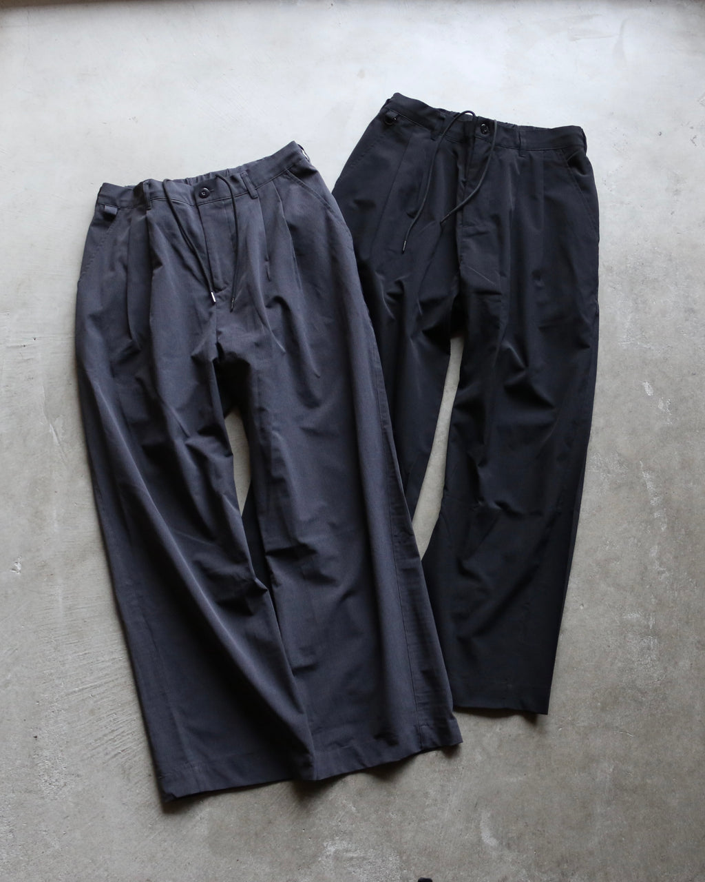 Zip vest ＆2tuck wide pants SET ロゴ刺繍 上下セット 2色展開 チャコール/ブラック