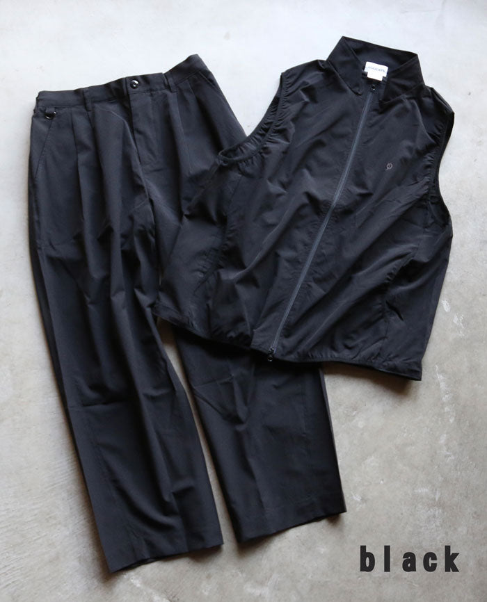 Zip vest ＆2tuck wide pants SET ロゴ刺繍 上下セット 2色展開 チャコール/ブラック
