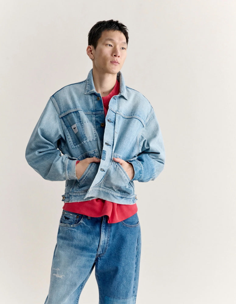 Maison Kitsune × KURO  PATCHWORK DENIM JACKET LIGHT INDIGO 2026AW