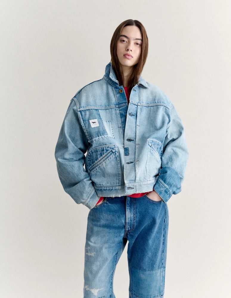 Maison Kitsune × KURO  PATCHWORK DENIM JACKET LIGHT INDIGO 2026AW