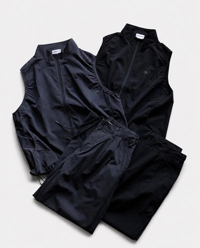Zip vest ＆2tuck wide pants SET ロゴ刺繍 上下セット 2色展開 チャコール/ブラック