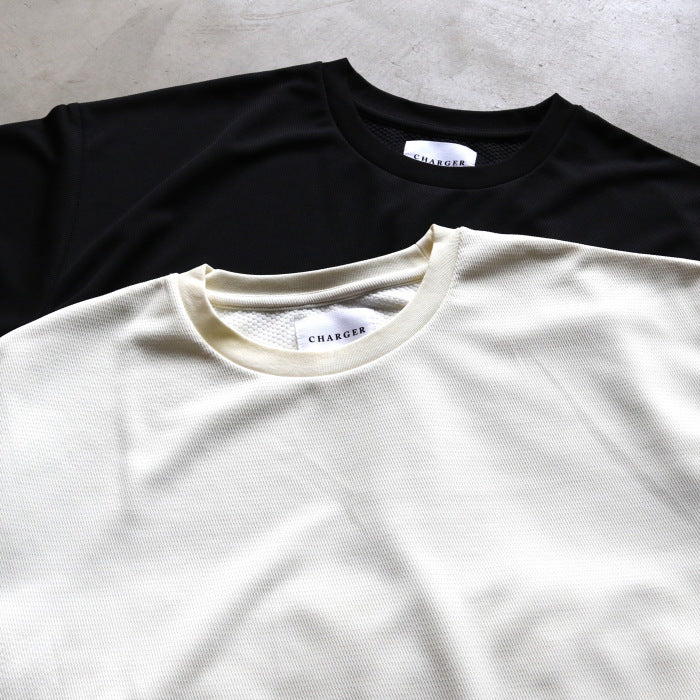 【着痩せシリーズ】CHARGER トップス ユニセックス チャージャー メッシュ レイヤード Tシャツ ホワイト/ブラック White/Black 2色展開