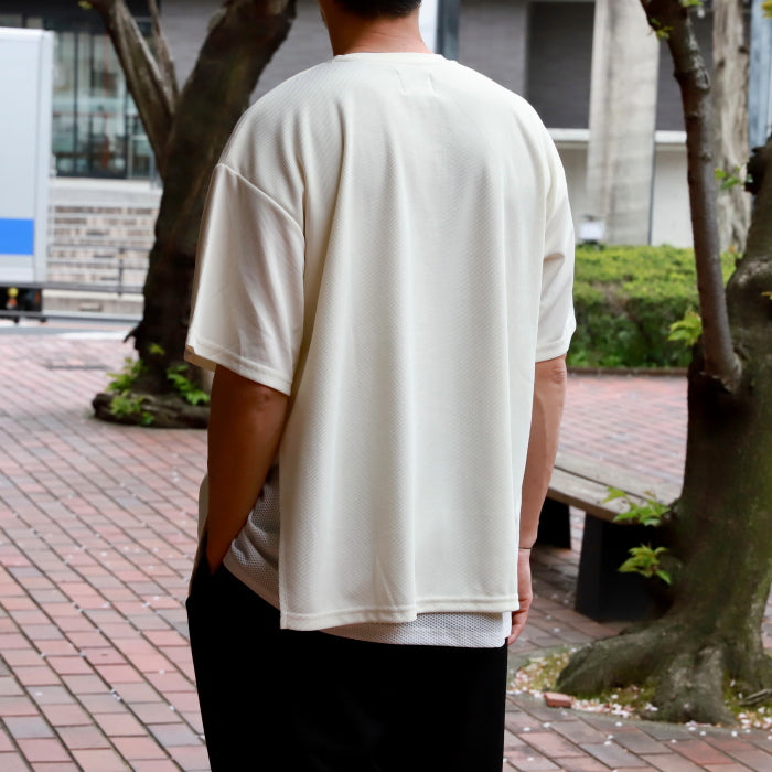 【着痩せシリーズ】CHARGER トップス ユニセックス チャージャー メッシュ レイヤード Tシャツ ホワイト/ブラック White/Black 2色展開