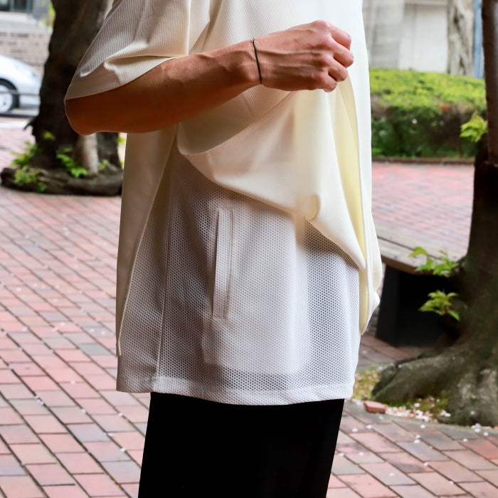 【着痩せシリーズ】CHARGER トップス ユニセックス チャージャー メッシュ レイヤード Tシャツ ホワイト/ブラック White/Black 2色展開