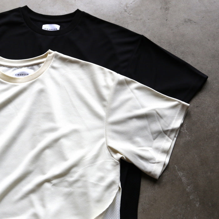 【着痩せシリーズ】CHARGER トップス ユニセックス チャージャー メッシュ レイヤード Tシャツ ホワイト/ブラック White/Black 2色展開