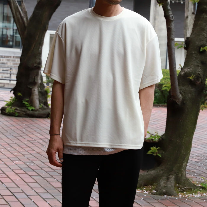 【着痩せシリーズ】CHARGER トップス ユニセックス チャージャー メッシュ レイヤード Tシャツ ホワイト/ブラック White/Black 2色展開