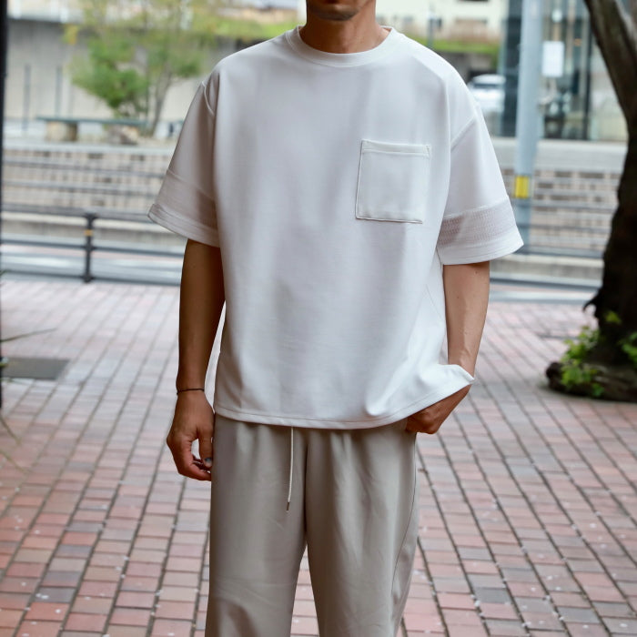 【着痩せシリーズ】CHARGER トップス ユニセックス 無地 チャージャー パネル 切り替え Tシャツ ホワイト/グレー White/Gray 2色展開