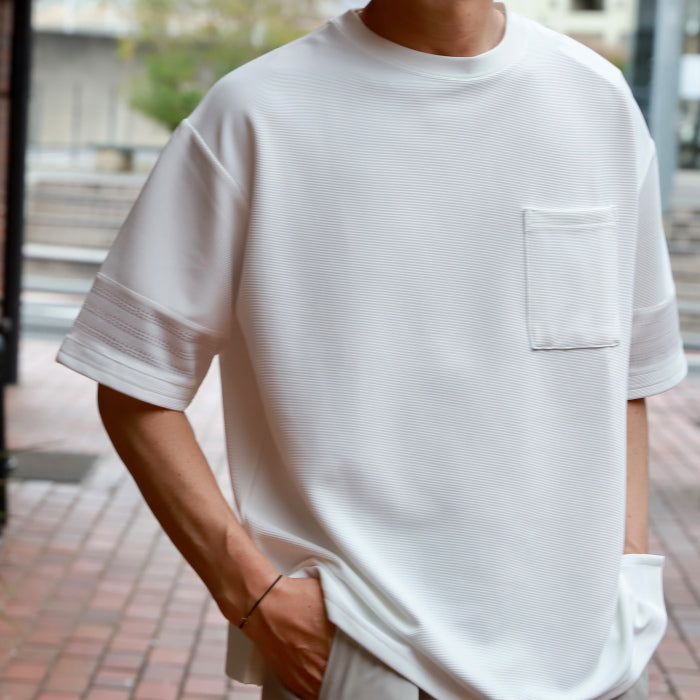 【着痩せシリーズ】CHARGER トップス ユニセックス 無地 チャージャー パネル 切り替え Tシャツ ホワイト/グレー White/Gray 2色展開