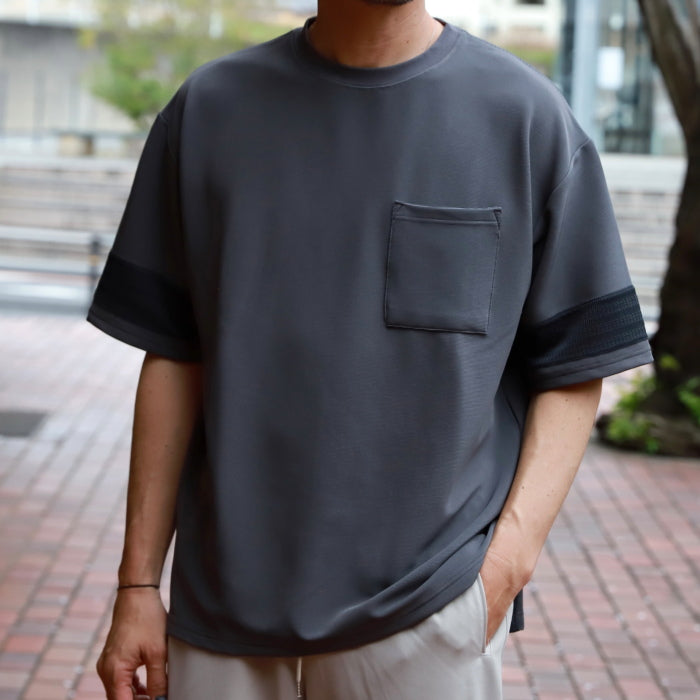 【着痩せシリーズ】CHARGER トップス ユニセックス 無地 チャージャー パネル 切り替え Tシャツ ホワイト/グレー White/Gray 2色展開