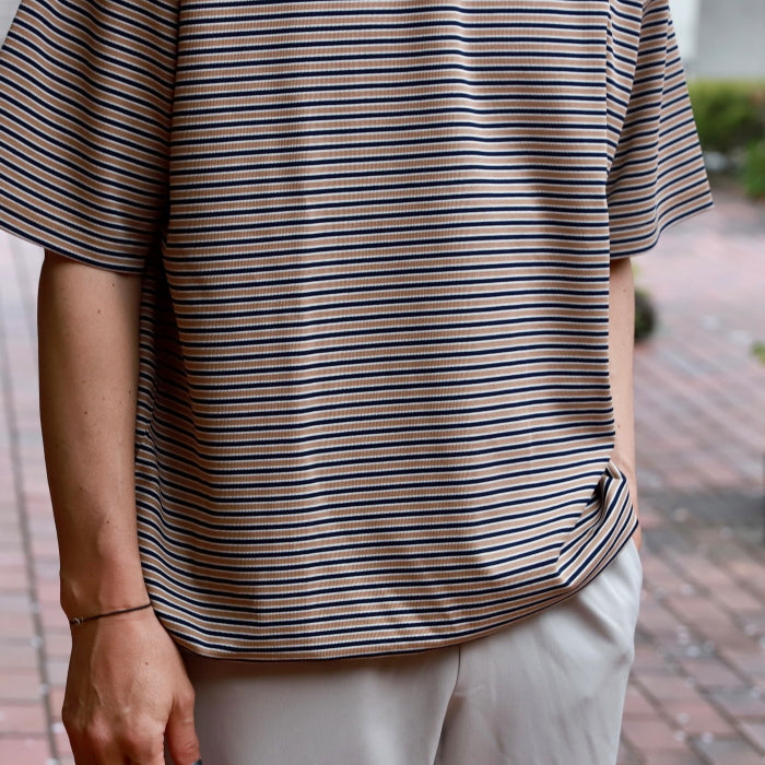 【着痩せシリーズ】CHARGER トップス ユニセックス チャージャー オリジナル ボーダー スピンドル Tシャツ カーキ/ベージュ 2色展開