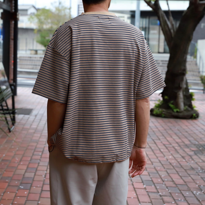 【着痩せシリーズ】CHARGER トップス ユニセックス チャージャー オリジナル ボーダー スピンドル Tシャツ カーキ/ベージュ 2色展開