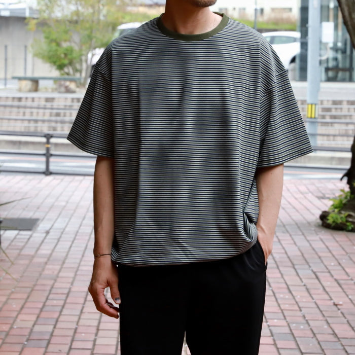 【着痩せシリーズ】CHARGER トップス ユニセックス チャージャー オリジナル ボーダー スピンドル Tシャツ カーキ/ベージュ 2色展開